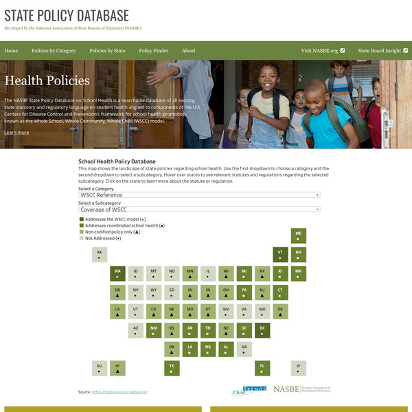 Screenshot of the Illinois - Community Involvement in Local Governance Category page of https://statepolicies.nasbe.org taken on December 15th 2024. Displays a detailed list of policies for the category and state.
